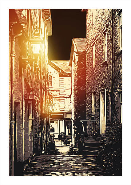 Old Police Office Yard Kendal At Night Graphic Art Print A3