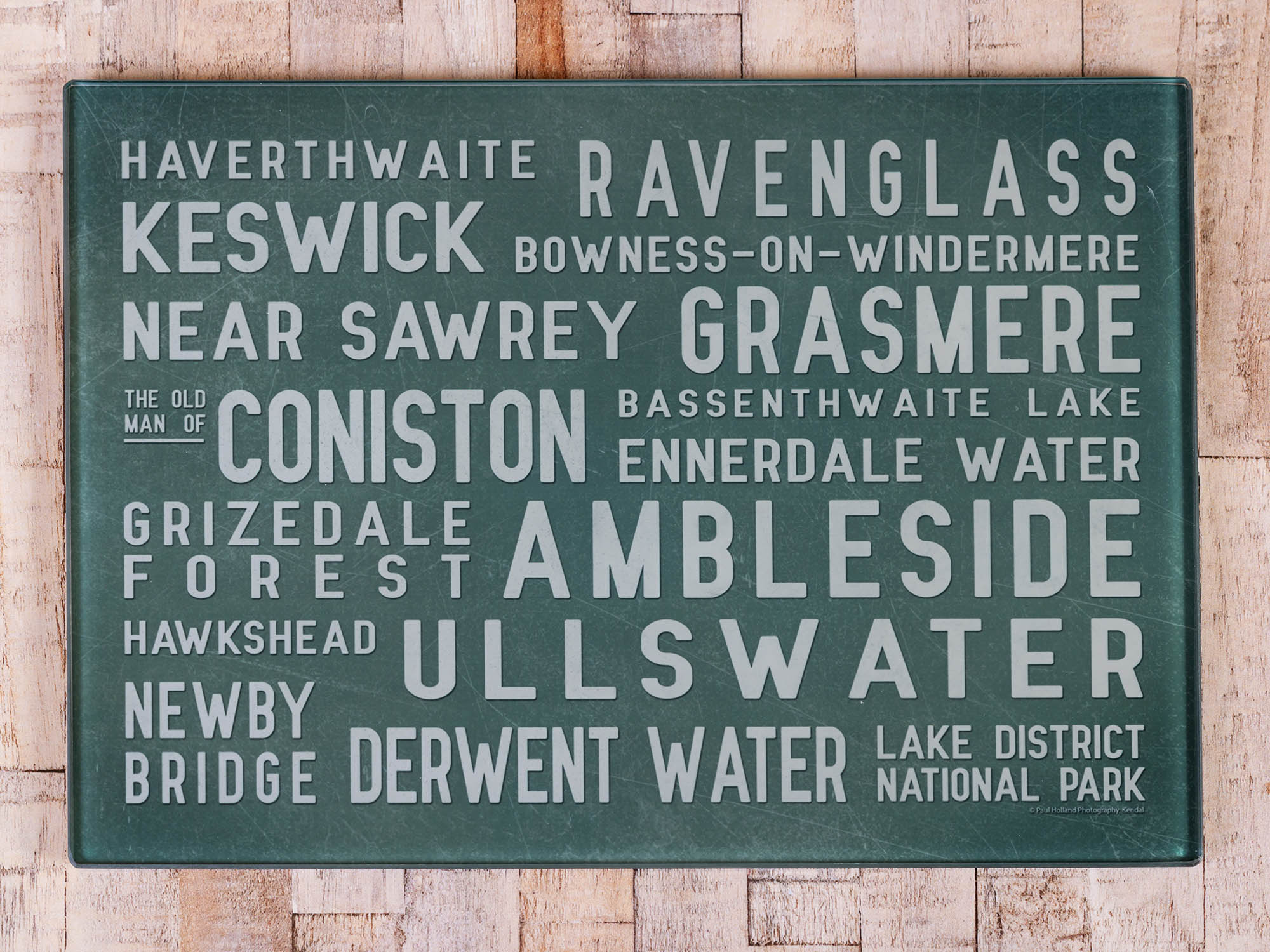 Glass Chopping Board - Lake District Places - Green