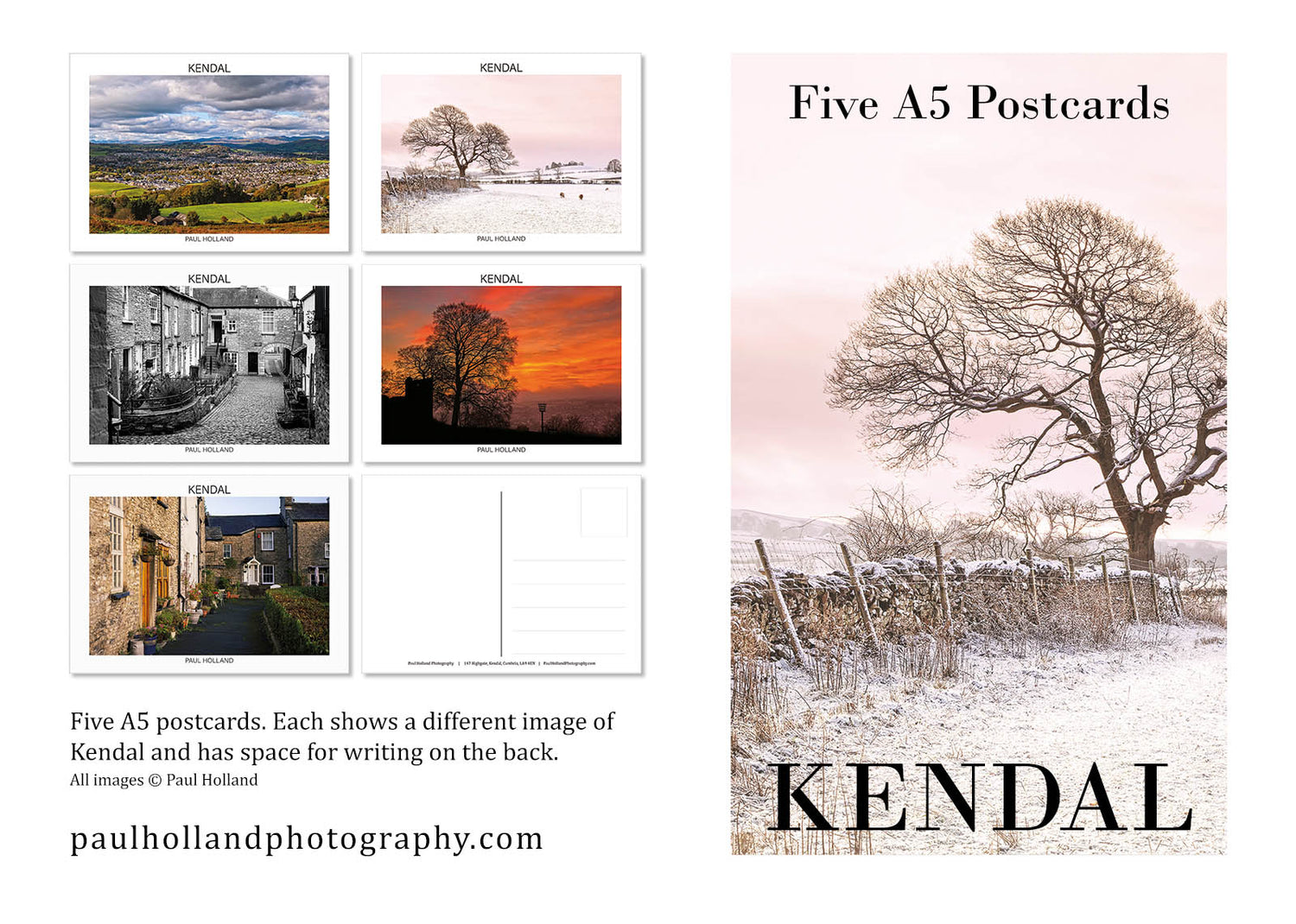 Kendal A5 Postcard Pack - A set of 5 large post cards.