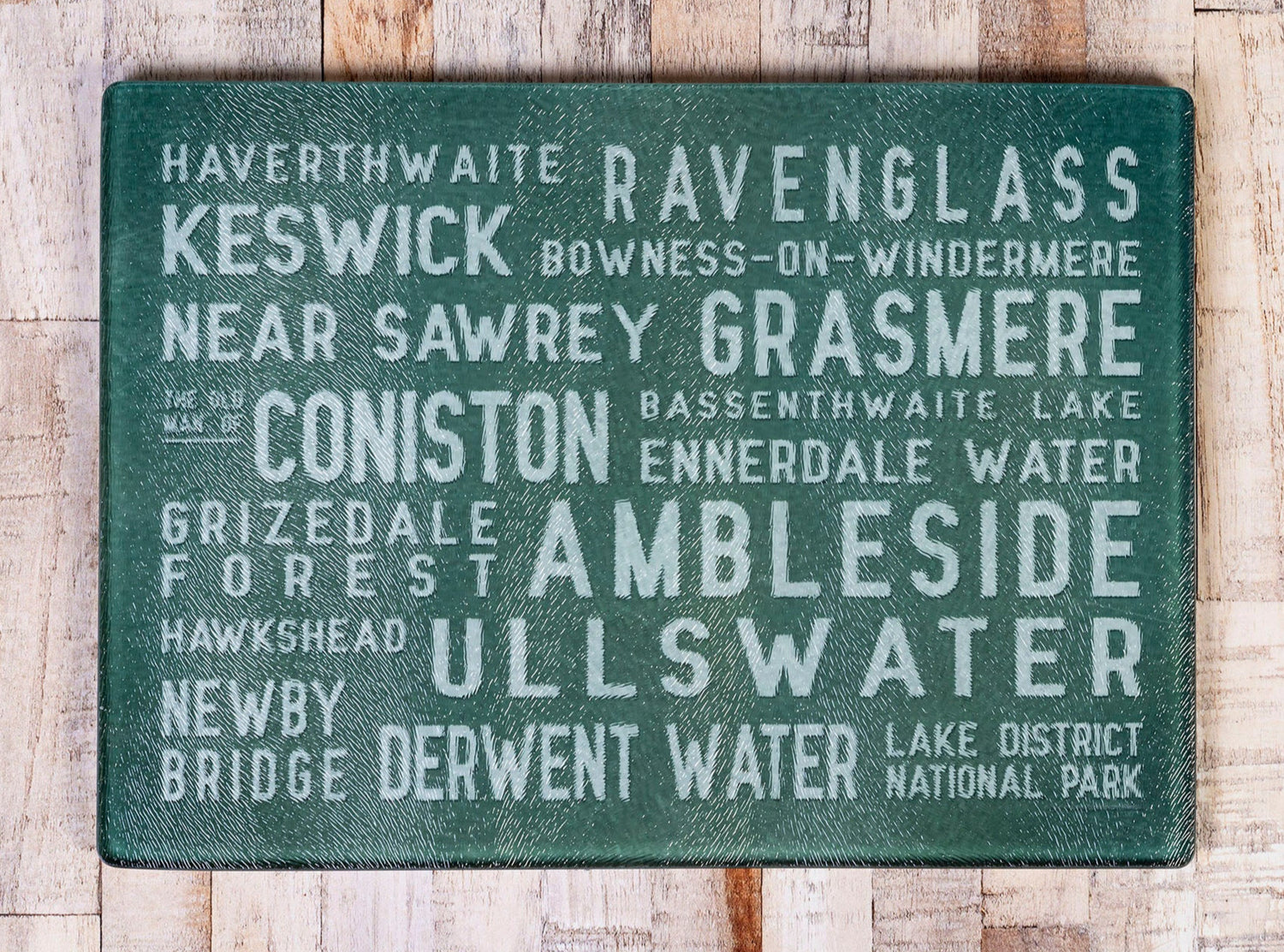 Glass Chopping Board - Lake District Places - Green