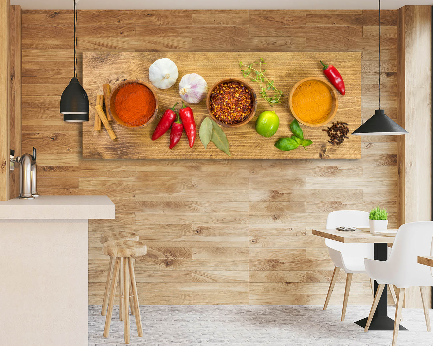 Herbs and Spices on a rustic board - Wall Canvas