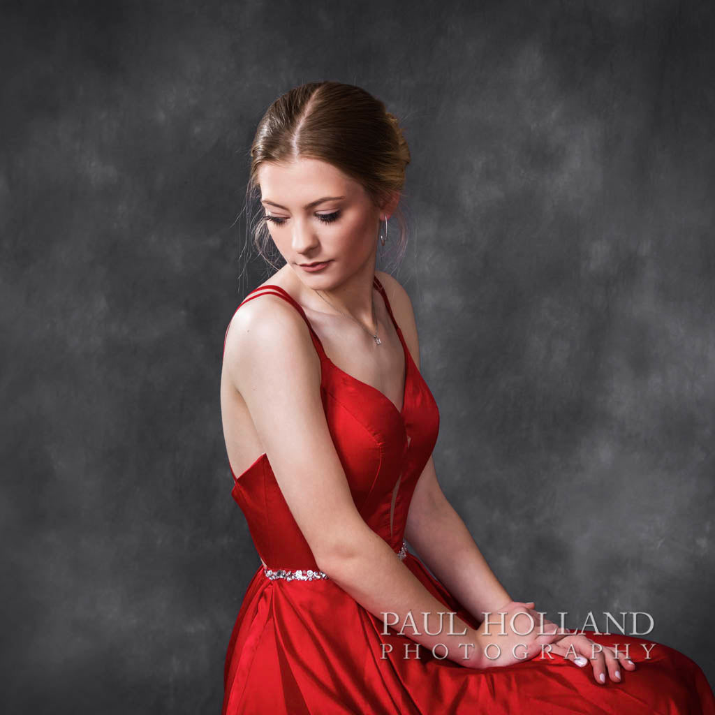 A prom dress photograph, taken in the studio by Paul Holland