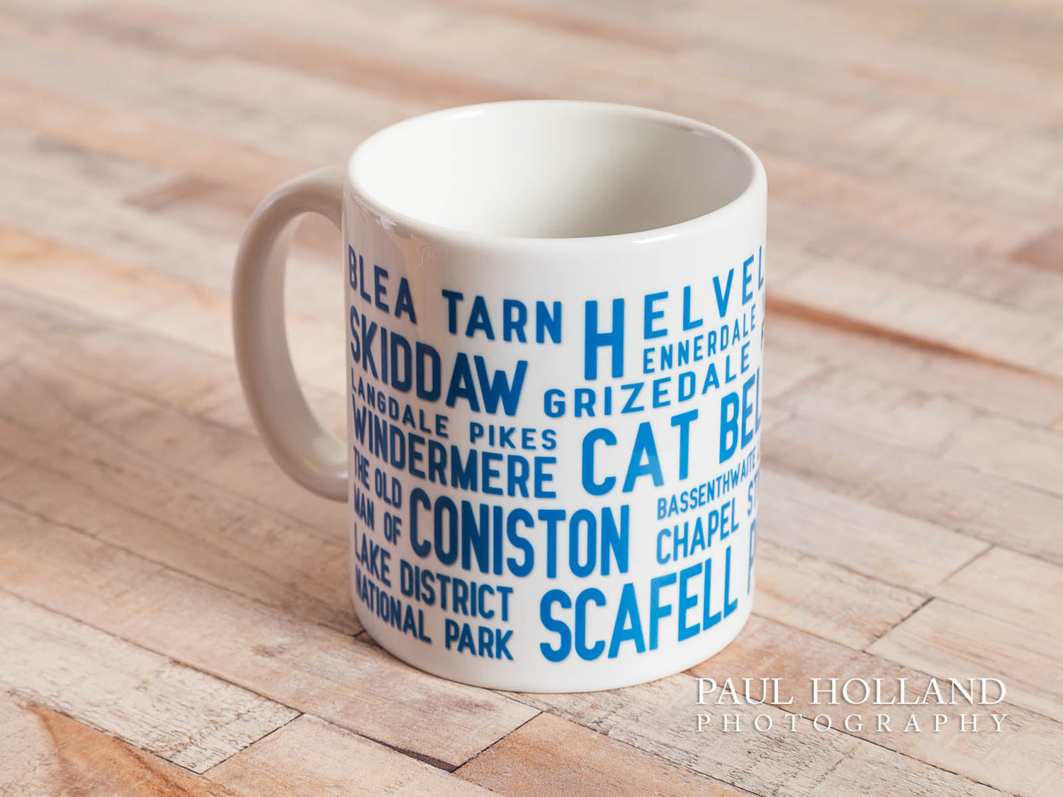 Lake District Places Mug - Blue text on white