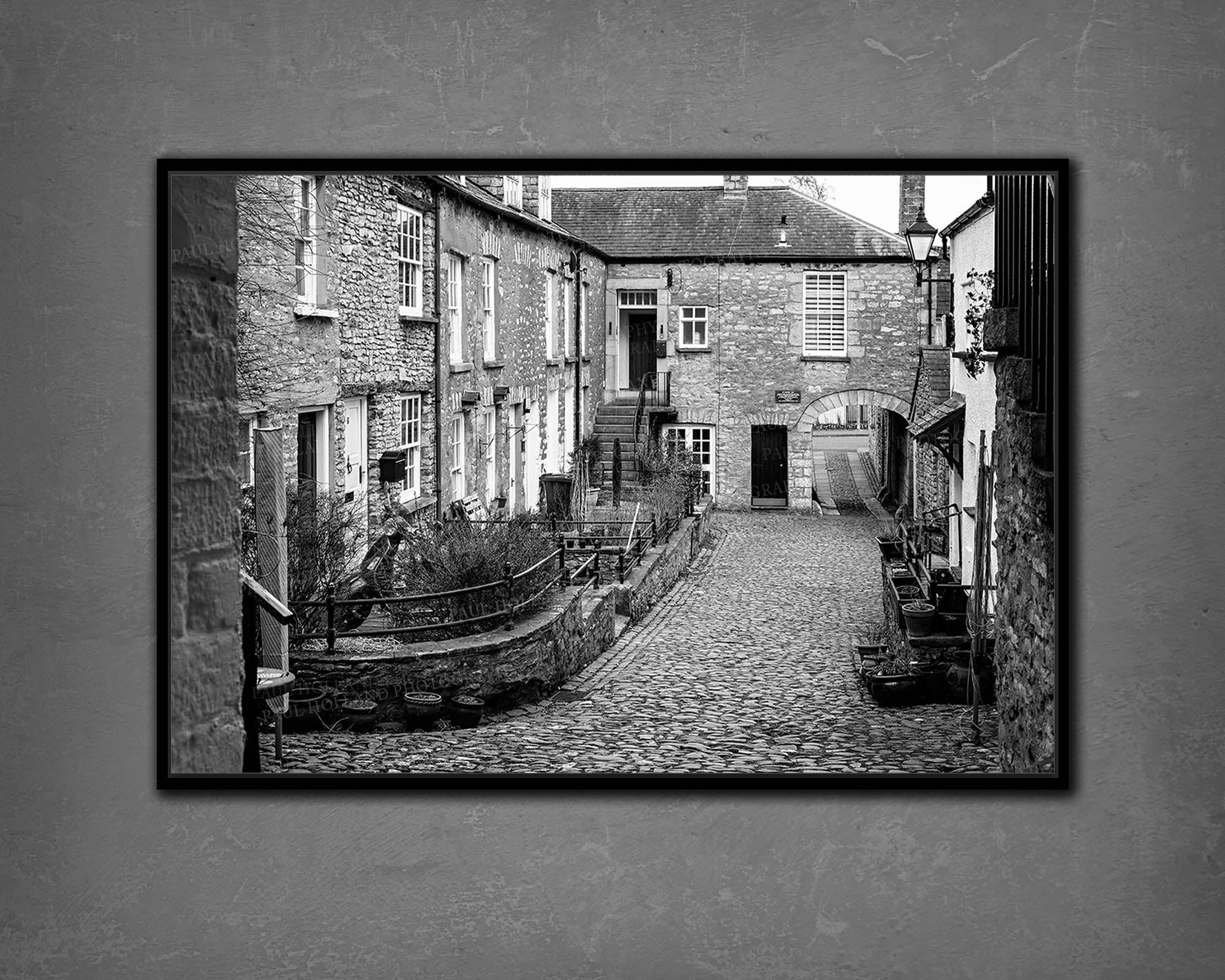 Black and White Photographic Canvas of Dr Mannings Yard, Kendal, Wall Canvas