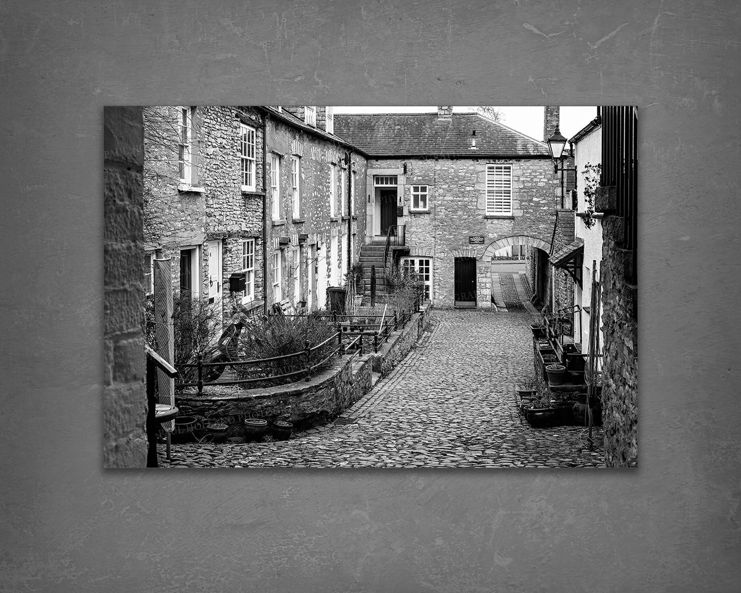 Black and White Photographic Canvas of Dr Mannings Yard, Kendal, Wall Canvas